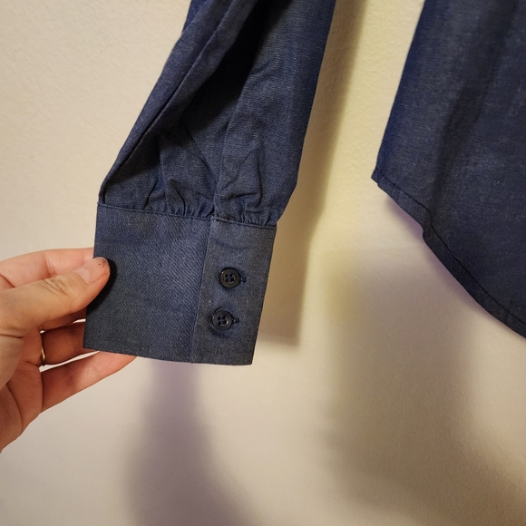 NEW YORK & CO Blue Button Down Blouse Short Three Quarter Long Sleeve Size XS - Picture 16 of 17
